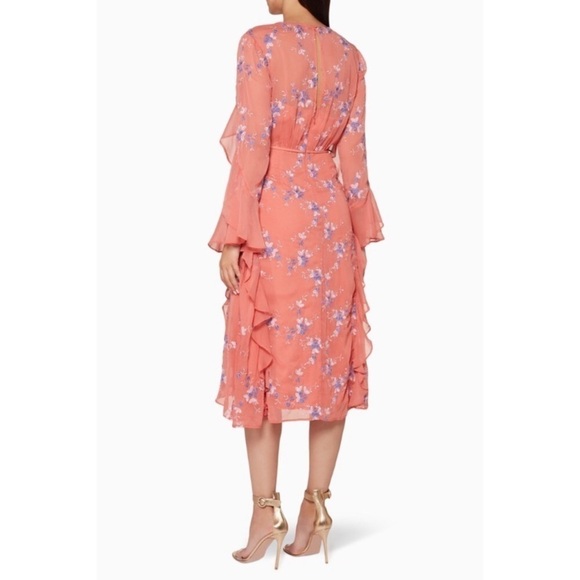 NWT LA MAISON TALULAH Sonder coral floral long sleeve ruffle midi dress Sz M - Picture 16 of 16